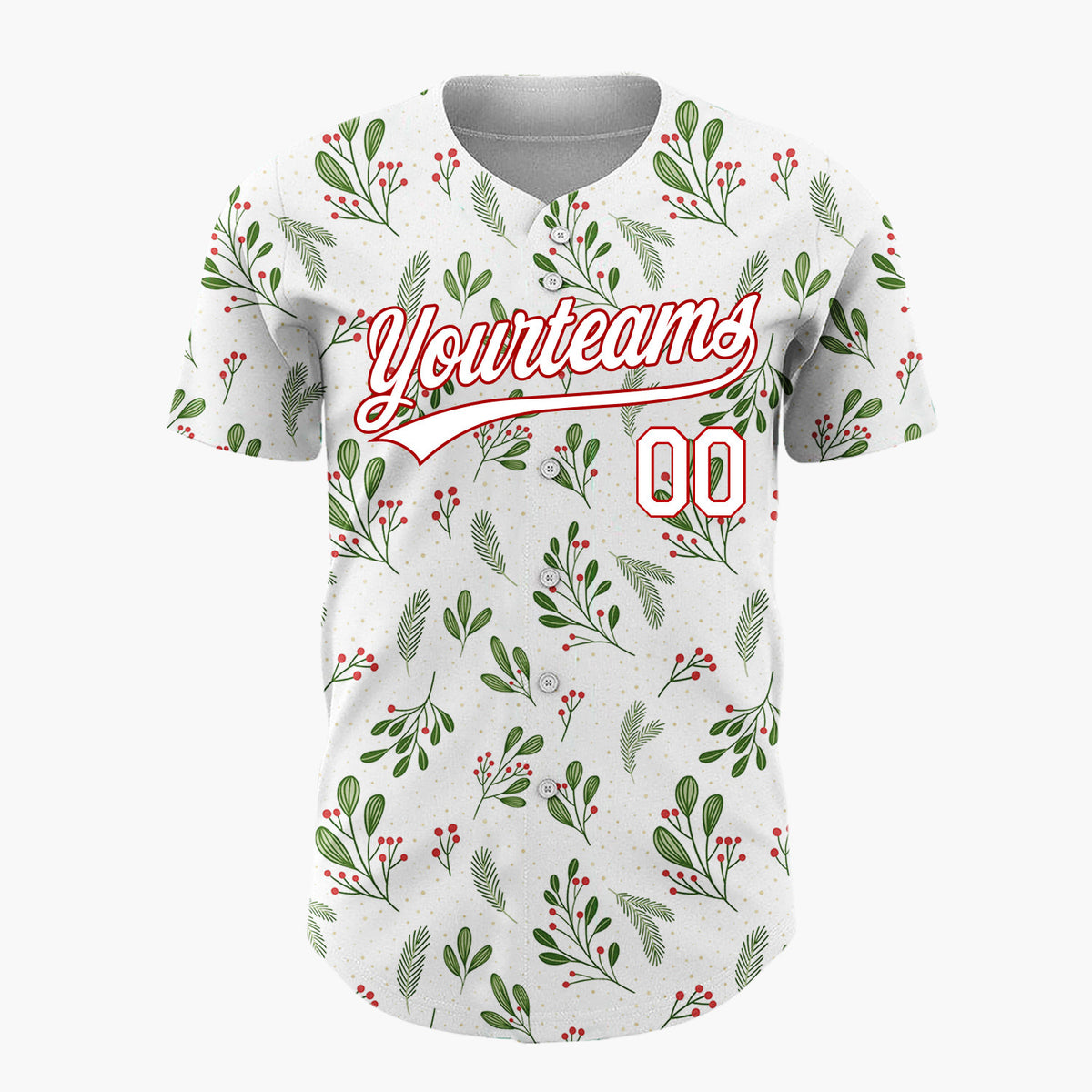 Custom White Holly Pine Sprigs Minimalist Christmas Baseball Jersey