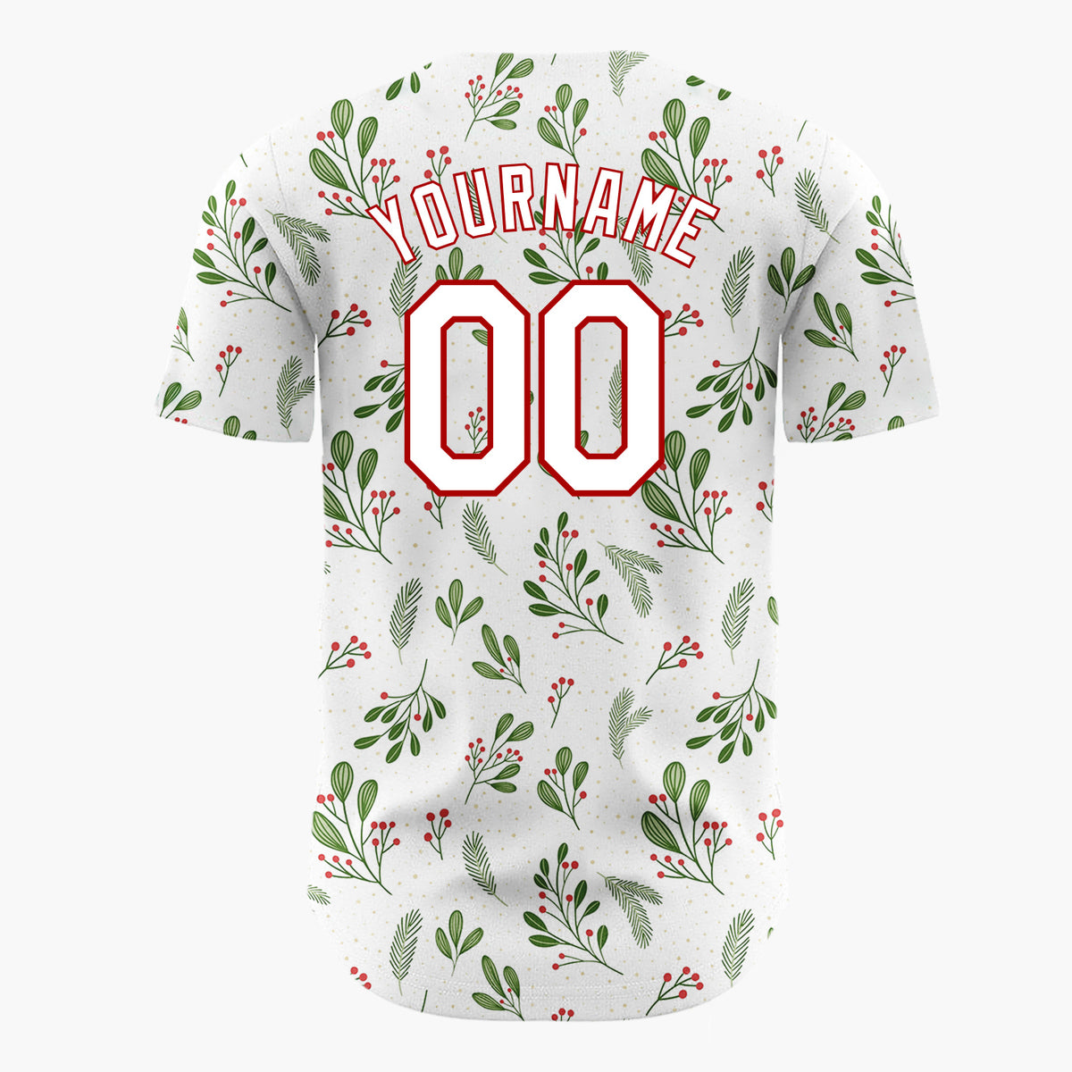 Custom White Holly Pine Sprigs Minimalist Christmas Baseball Jersey