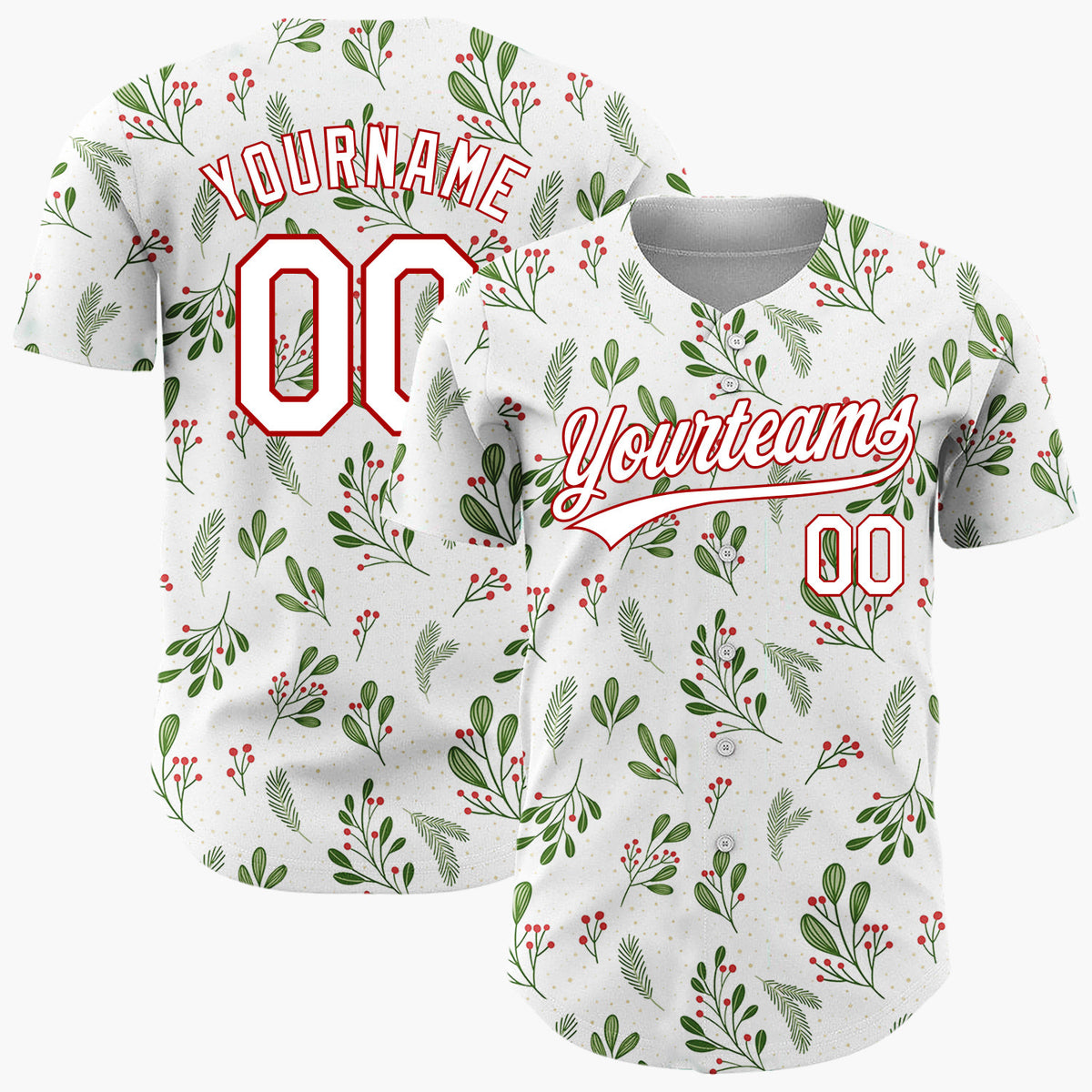 Custom White Holly Pine Sprigs Minimalist Christmas Baseball Jersey