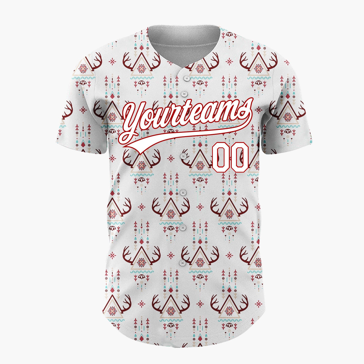 Custom White Abstract Antler Arch Motifs Tribal Geometric Christmas Baseball Jersey