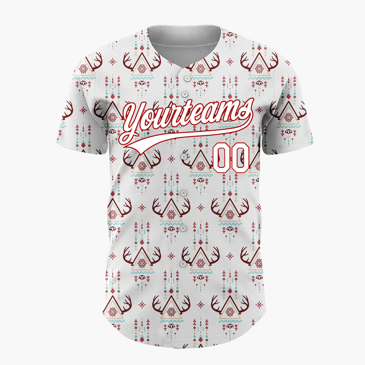 Custom White Abstract Antler Arch Motifs Tribal Geometric Christmas Baseball Jersey