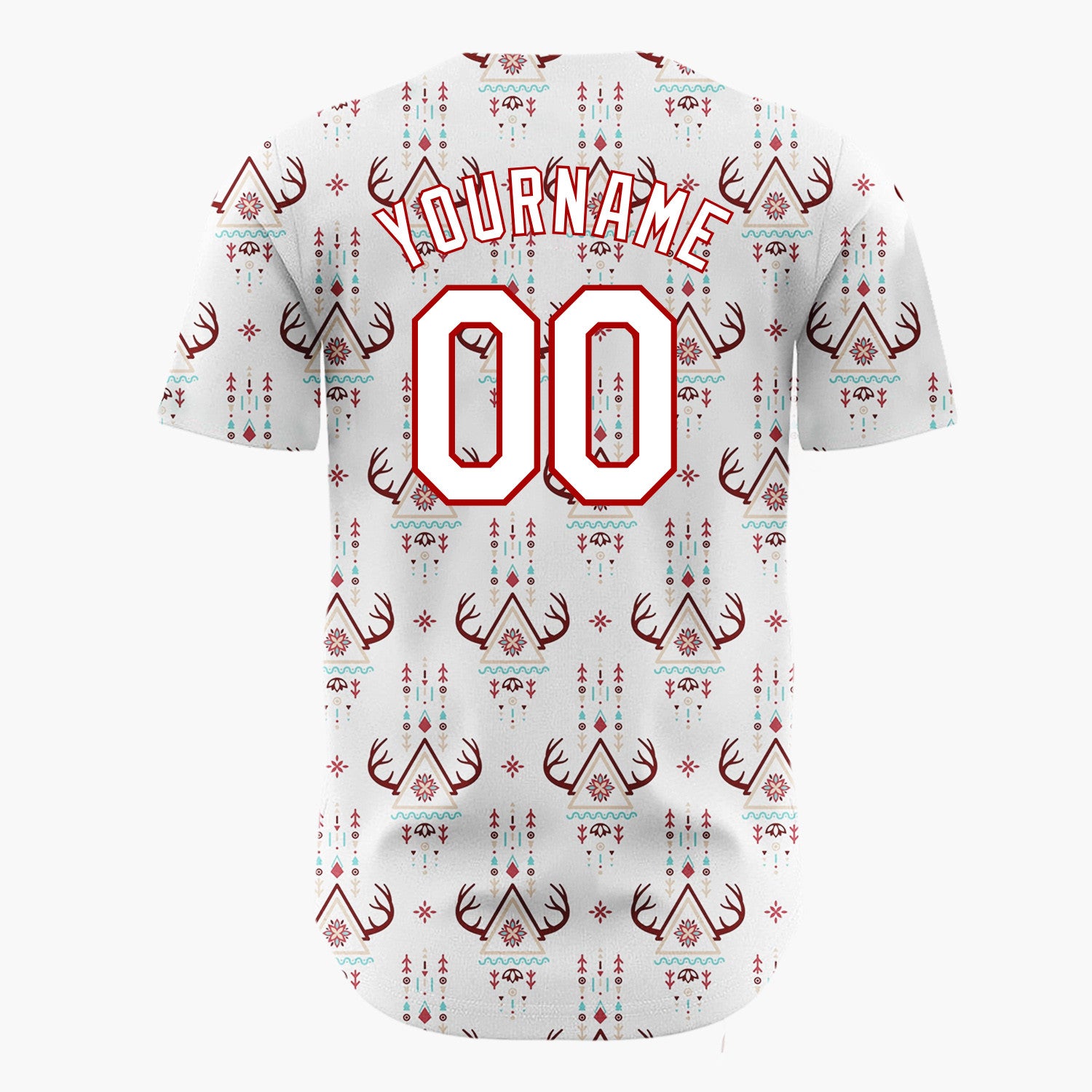 Custom White Abstract Antler Arch Motifs Tribal Geometric Christmas Baseball Jersey
