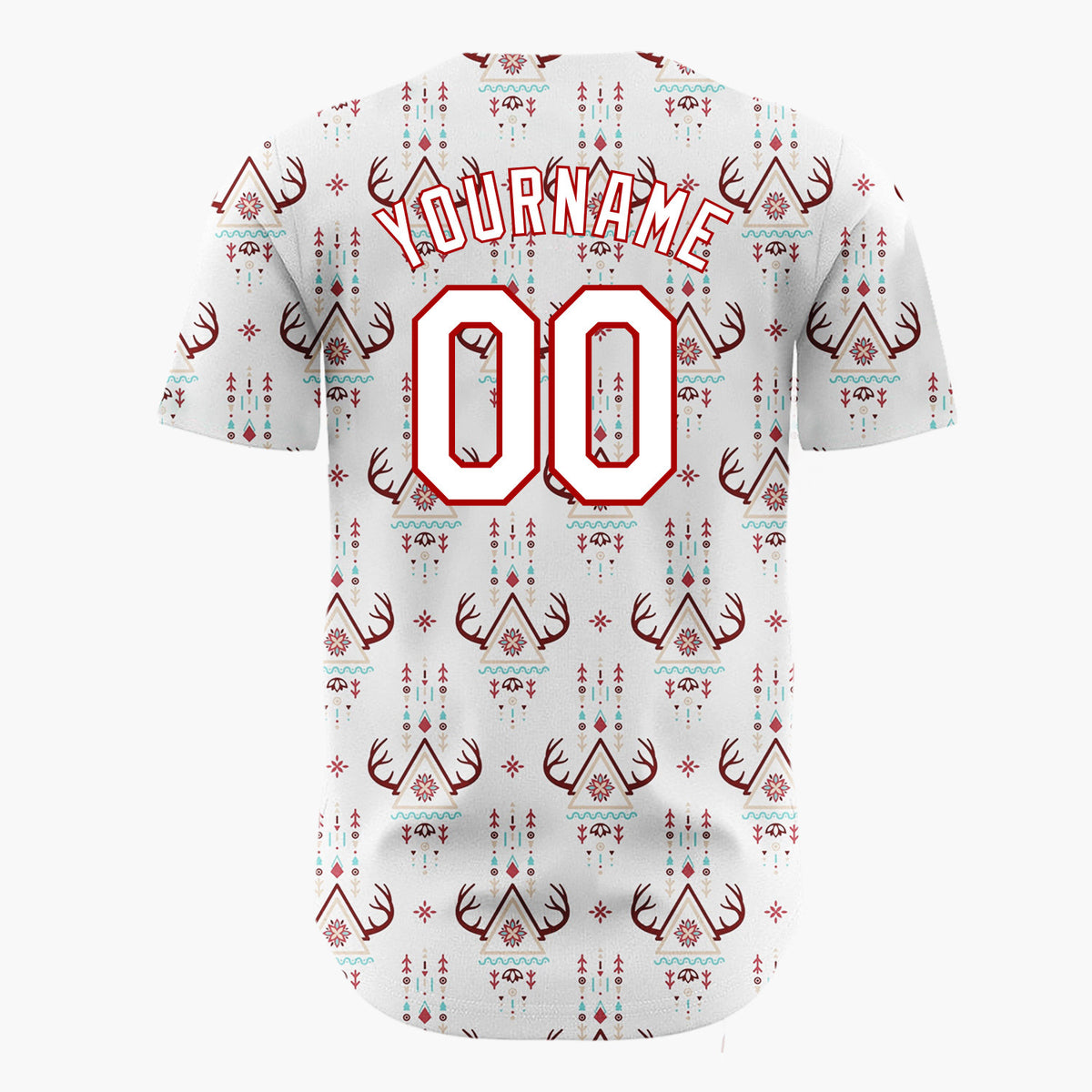 Custom White Abstract Antler Arch Motifs Tribal Geometric Christmas Baseball Jersey