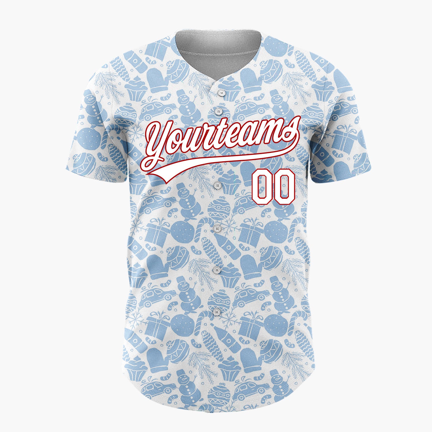Custom White Blue Holiday Silhouettes Minimalist Christmas Baseball Jersey
