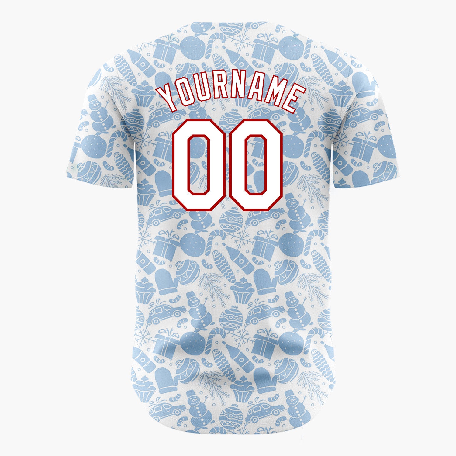 Custom White Blue Holiday Silhouettes Minimalist Christmas Baseball Jersey
