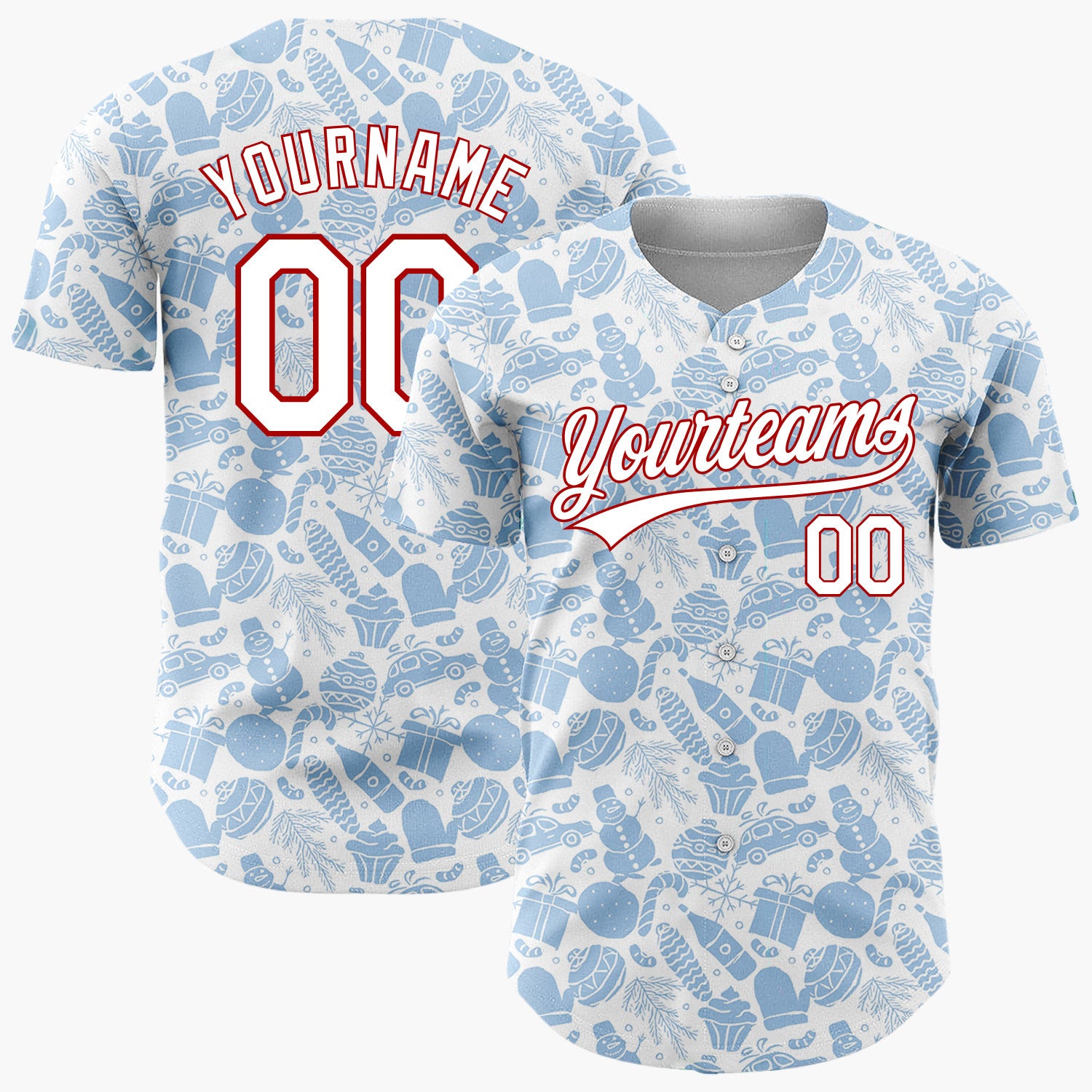 Custom White Blue Holiday Silhouettes Minimalist Christmas Baseball Jersey
