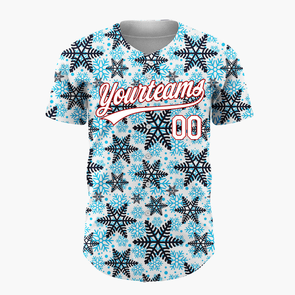 Custom White Layered Blue Snowflakes Repeat Pattern Christmas Baseball Jersey