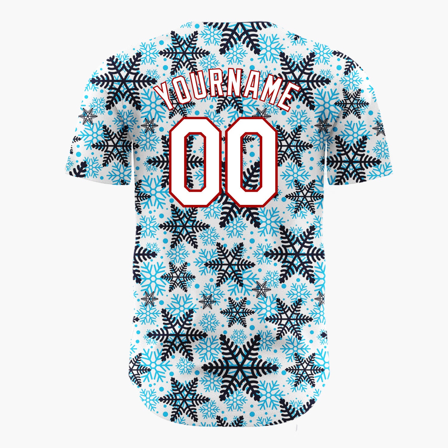Custom White Layered Blue Snowflakes Repeat Pattern Christmas Baseball Jersey