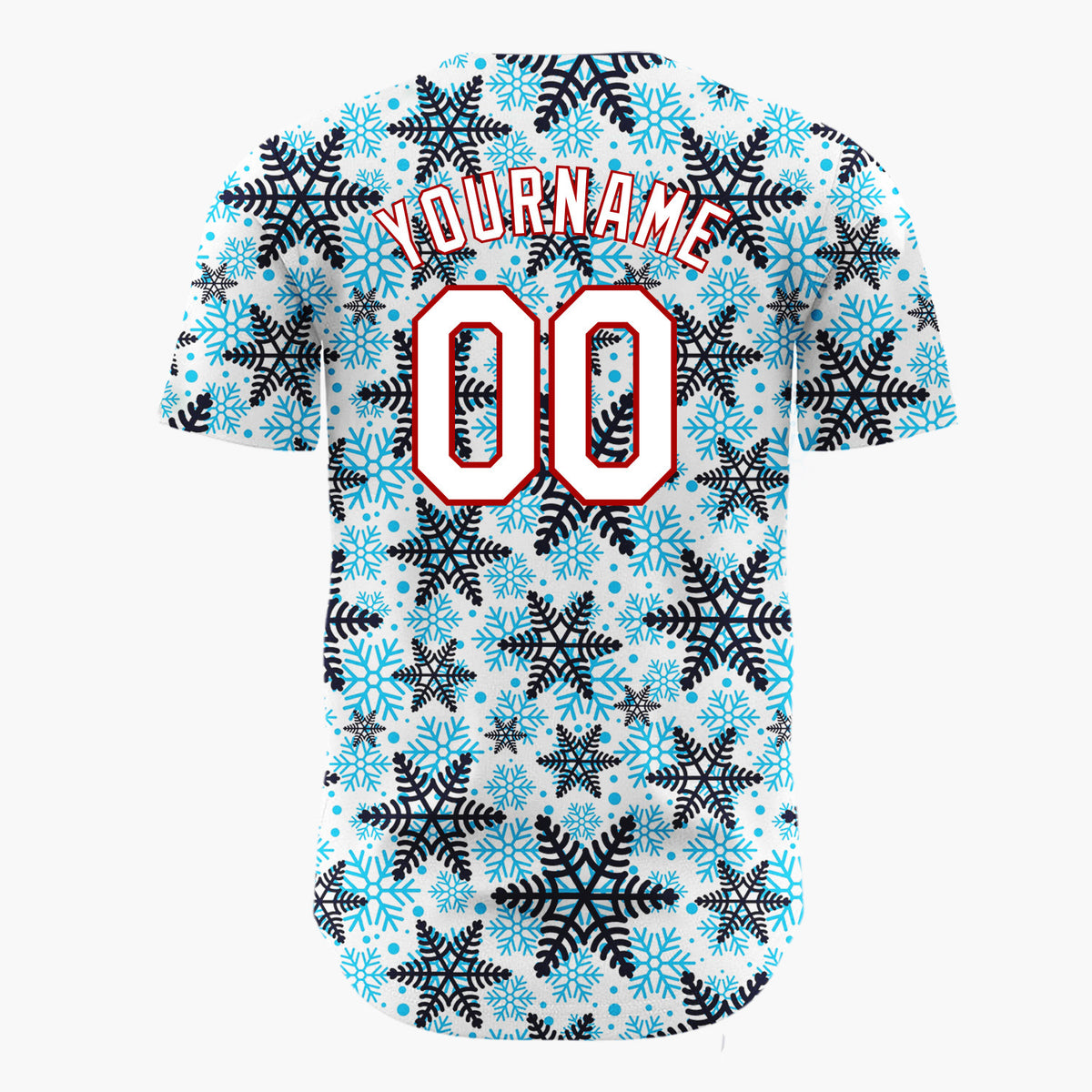 Custom White Layered Blue Snowflakes Repeat Pattern Christmas Baseball Jersey
