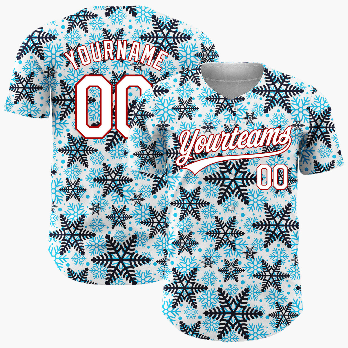 Custom White Layered Blue Snowflakes Repeat Pattern Christmas Baseball Jersey
