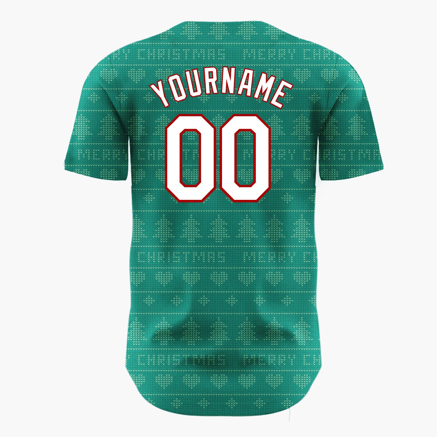 Custom Teal Green Trees And Text Christmas Knit Pattern Christmas Baseball Jersey