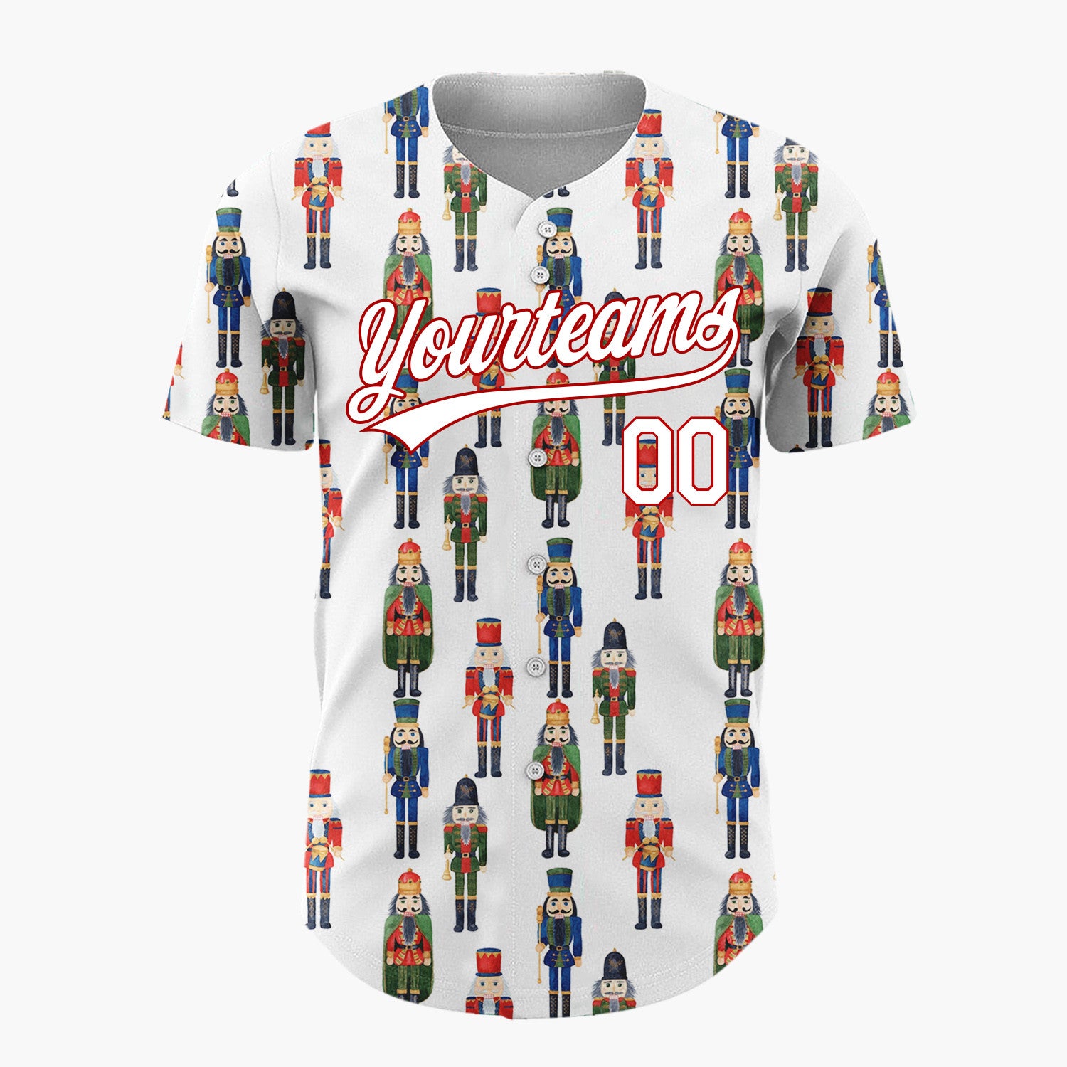 Custom White Nutcracker Toy Soldier Watercolor Pattern Christmas Baseball Jersey