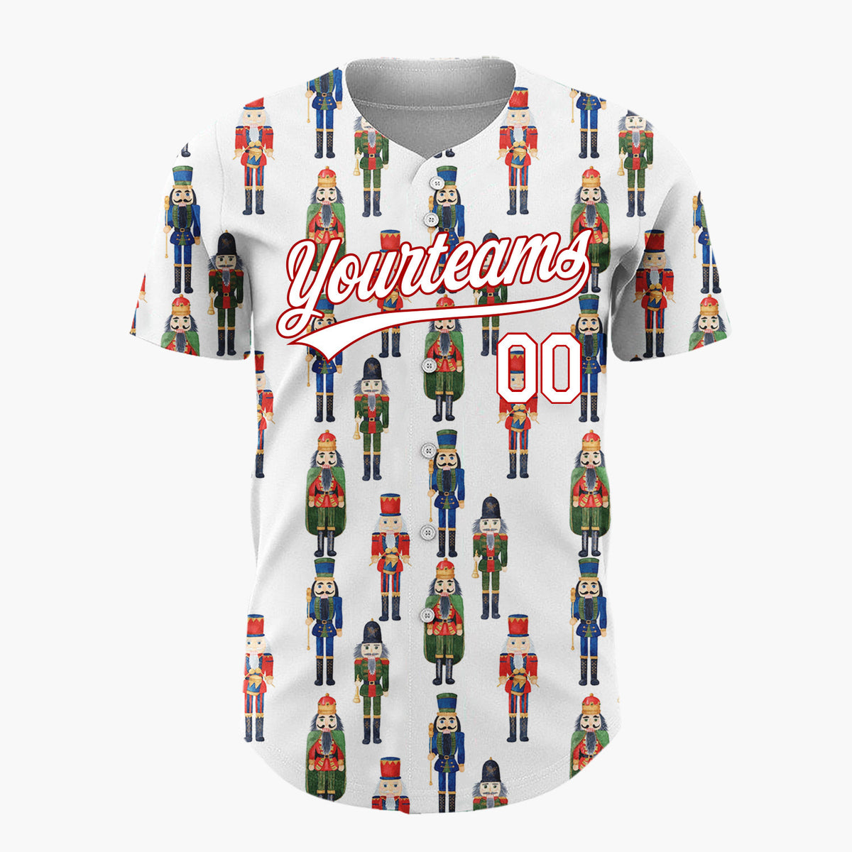 Custom White Nutcracker Toy Soldier Watercolor Pattern Christmas Baseball Jersey