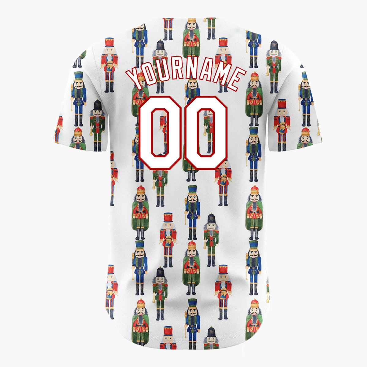 Custom White Nutcracker Toy Soldier Watercolor Pattern Christmas Baseball Jersey