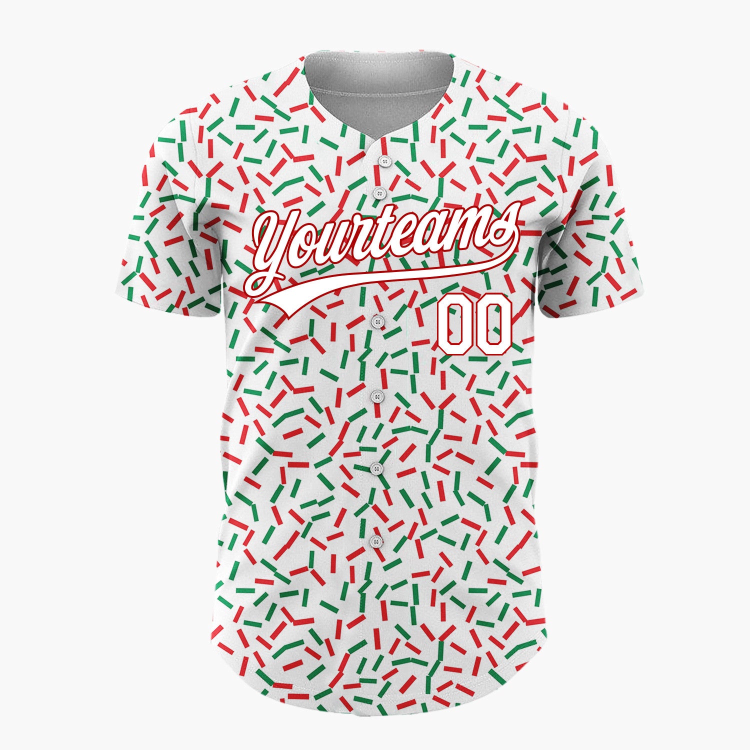 Custom White Red Green Confetti Sprinkles Abstract Pattern Christmas Baseball Jersey