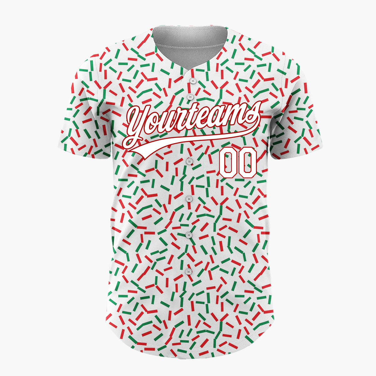 Custom White Red Green Confetti Sprinkles Abstract Pattern Christmas Baseball Jersey