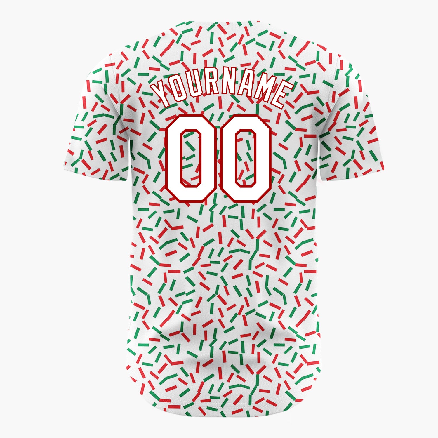 Custom White Red Green Confetti Sprinkles Abstract Pattern Christmas Baseball Jersey