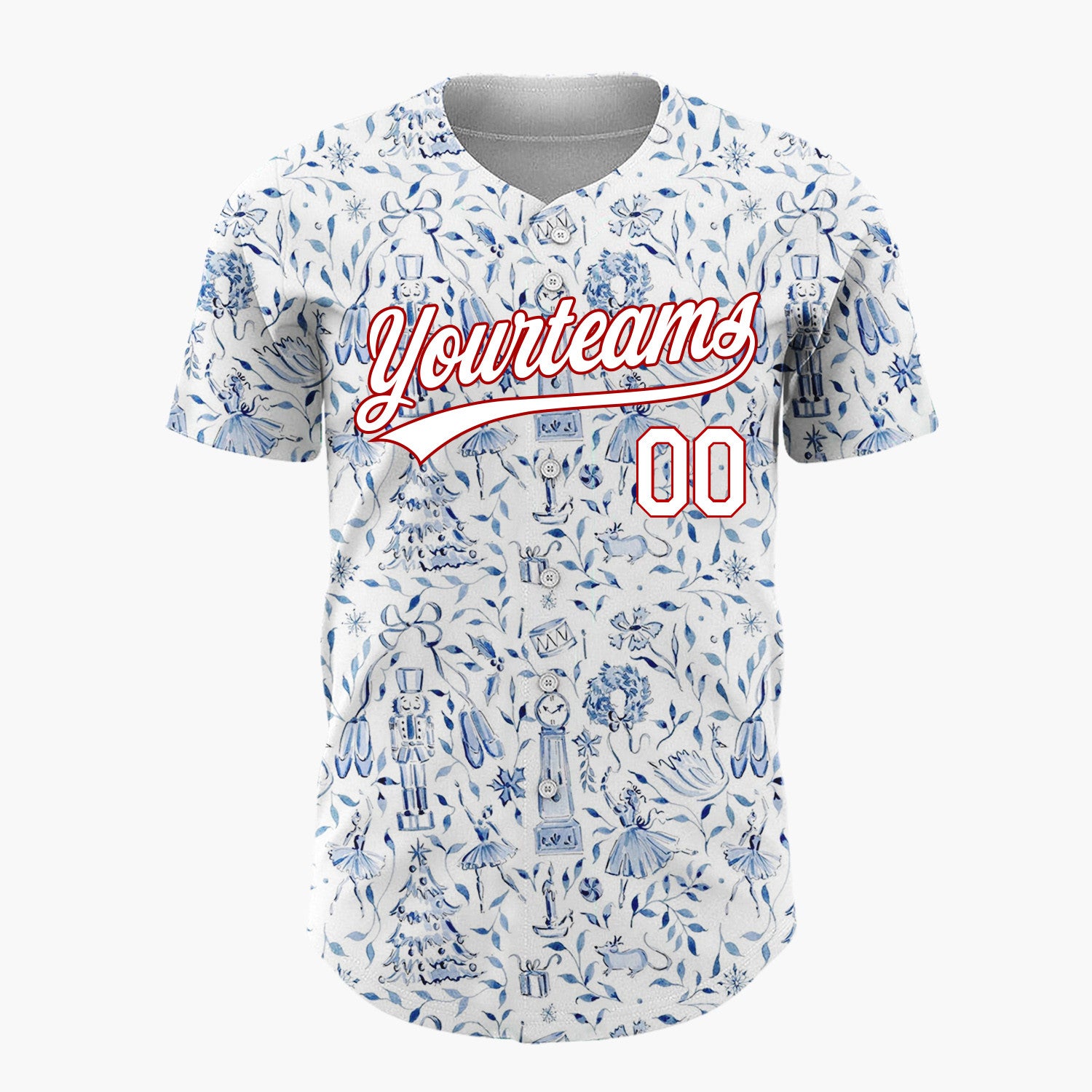 Custom White Floral Nutcracker Ballet Christmas Theme Christmas Baseball Jersey