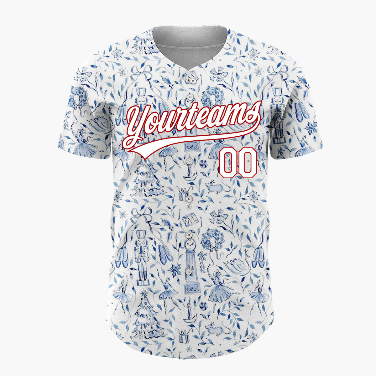 Custom White Floral Nutcracker Ballet Christmas Theme Christmas Baseball Jersey