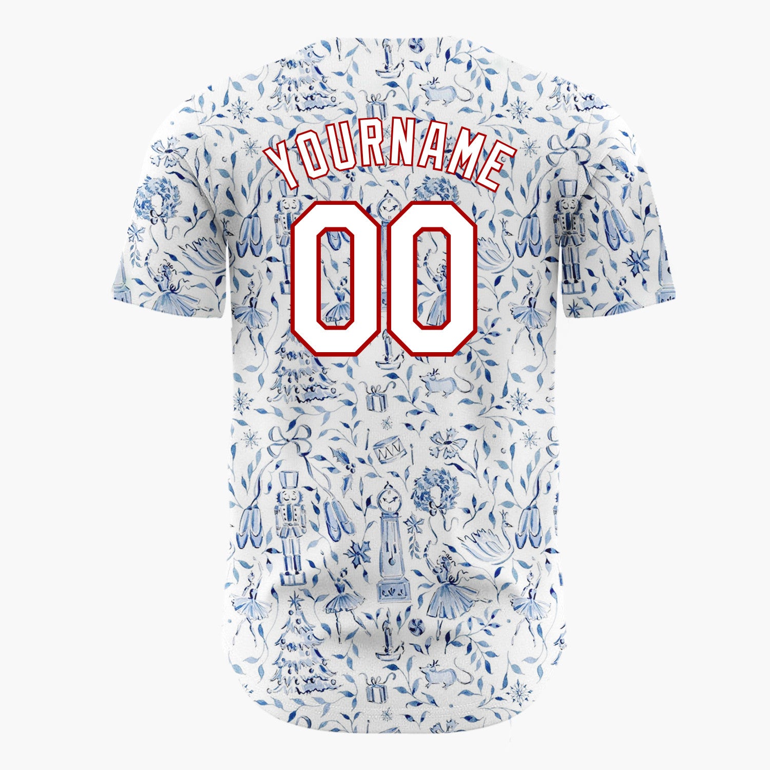 Custom White Floral Nutcracker Ballet Christmas Theme Christmas Baseball Jersey