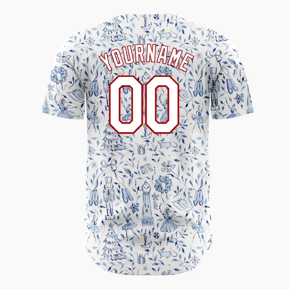 Custom White Floral Nutcracker Ballet Christmas Theme Christmas Baseball Jersey
