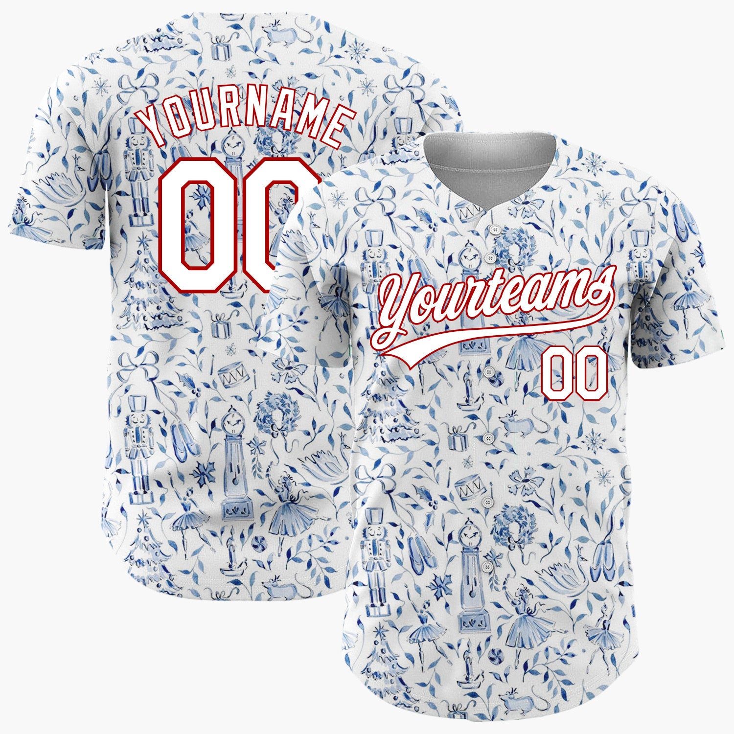 Custom White Floral Nutcracker Ballet Christmas Theme Christmas Baseball Jersey