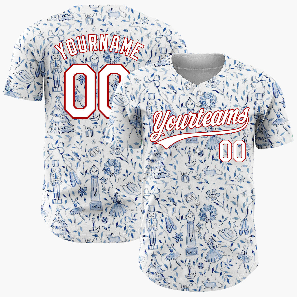 Custom White Floral Nutcracker Ballet Christmas Theme Christmas Baseball Jersey