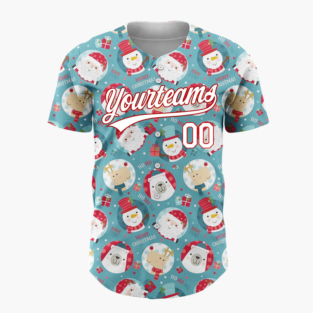 Custom Teal Christmas Character Circles Text Fun Illustration Christmas Baseball Jersey