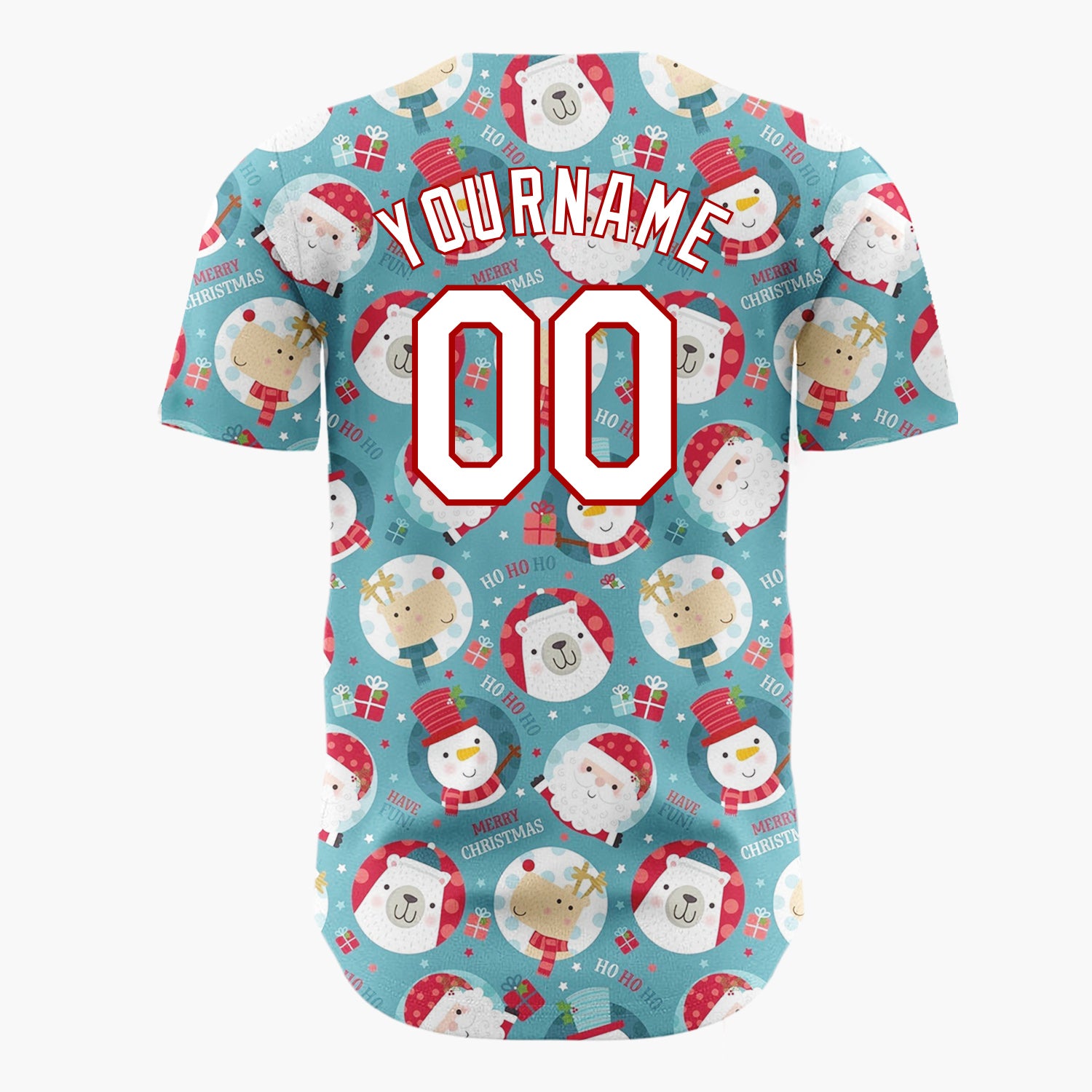 Custom Teal Christmas Character Circles Text Fun Illustration Christmas Baseball Jersey