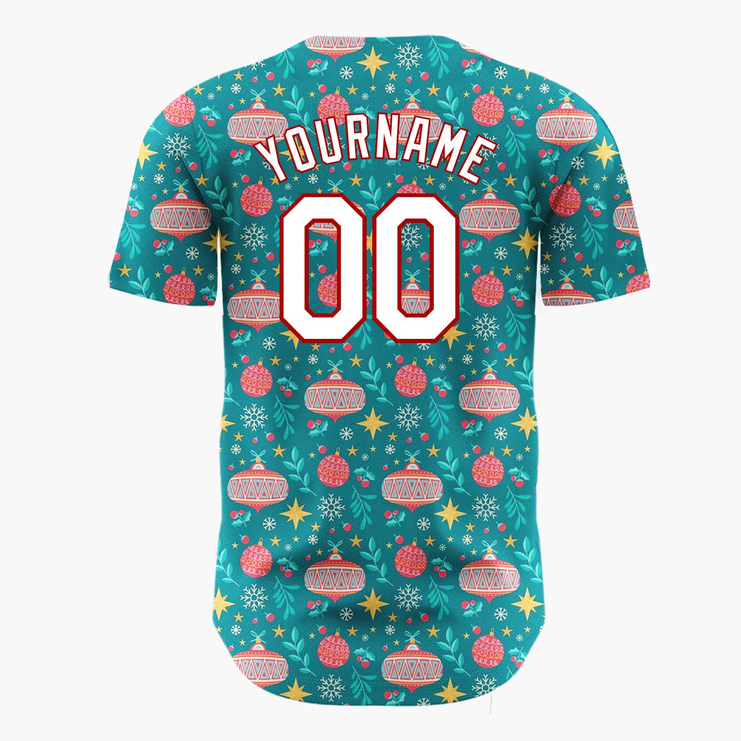 Custom Teal Red Yellow Ornaments And Stars Christmas Baseball Jersey