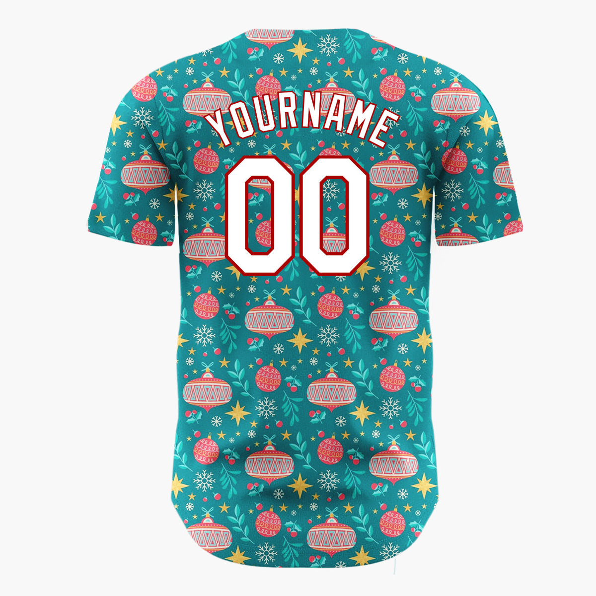 Custom Teal Red Yellow Ornaments And Stars Christmas Baseball Jersey