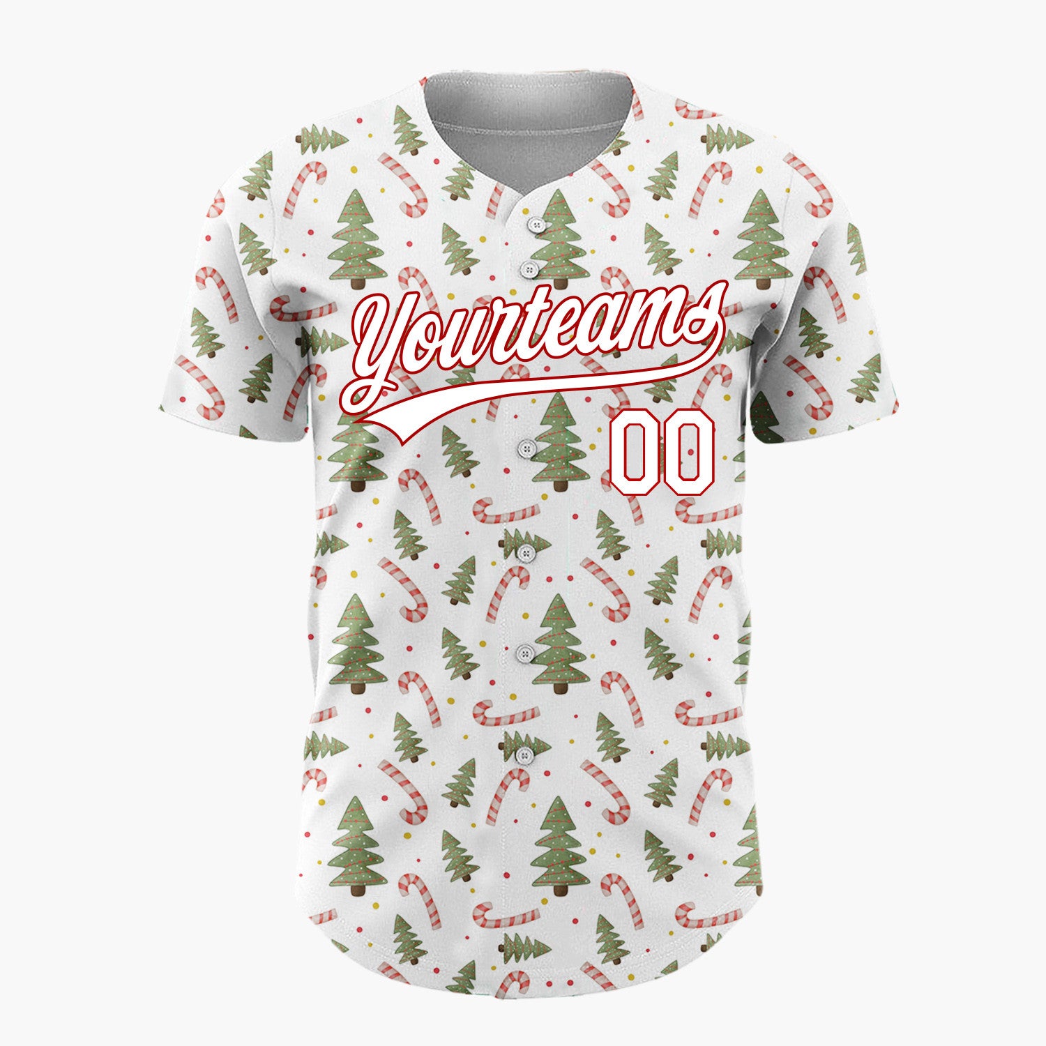 Custom White Christmas Trees And Candy Canes Cute Holiday Pattern Christmas Baseball Jersey