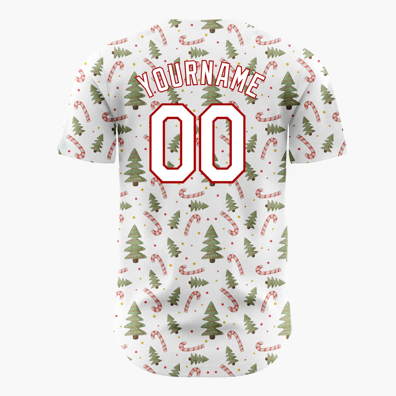 Custom White Christmas Trees And Candy Canes Cute Holiday Pattern Christmas Baseball Jersey