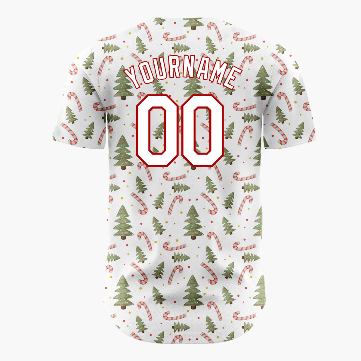 Custom White Christmas Trees And Candy Canes Cute Holiday Pattern Christmas Baseball Jersey