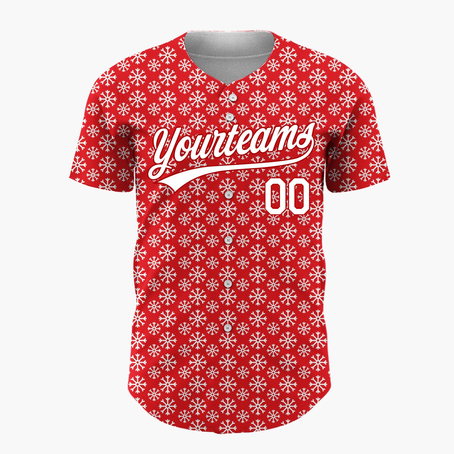 Custom Red White Snowflakes Minimal Christmas Baseball Jersey