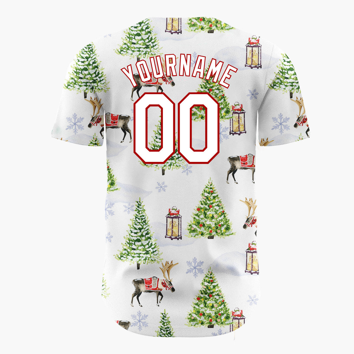 Custom White Christmas Tree And Reindeer Winter Watercolor Pattern Christmas Baseball Jersey