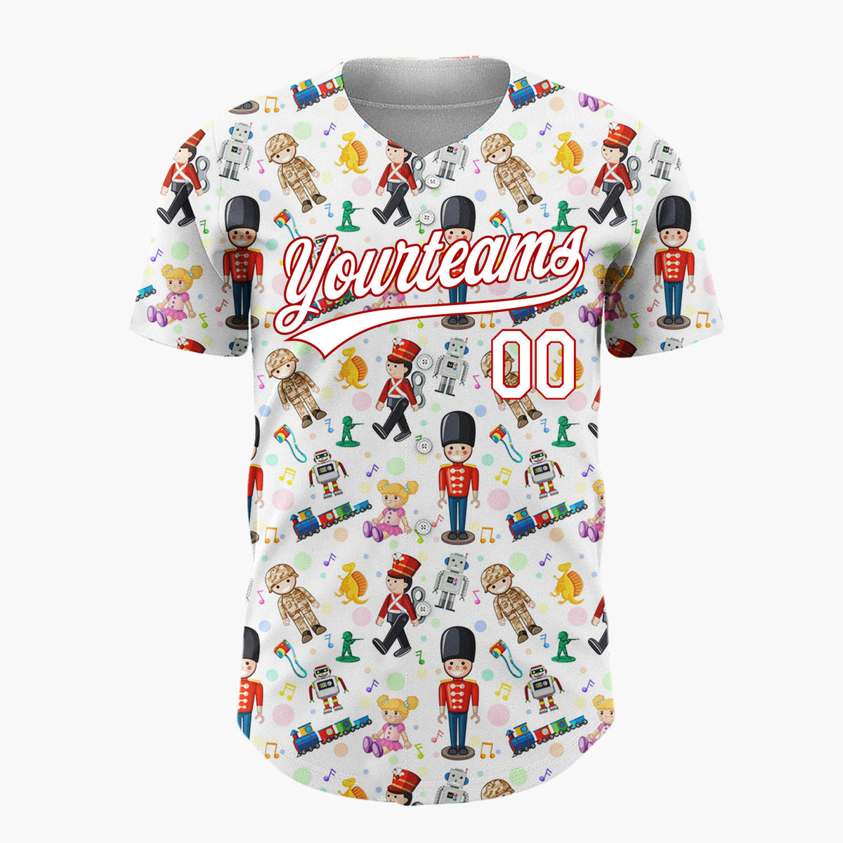 Custom White Classic Toy Nutcrackers And Robots Christmas Baseball Jersey