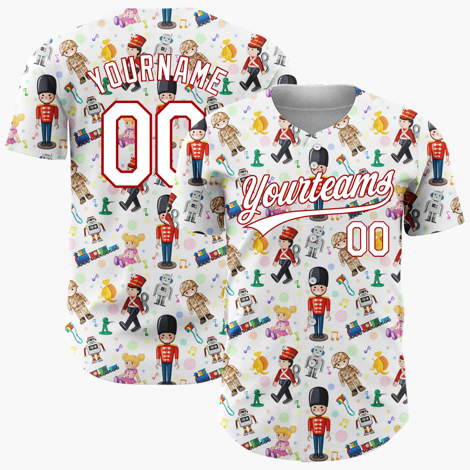 Custom White Classic Toy Nutcrackers And Robots Christmas Baseball Jersey