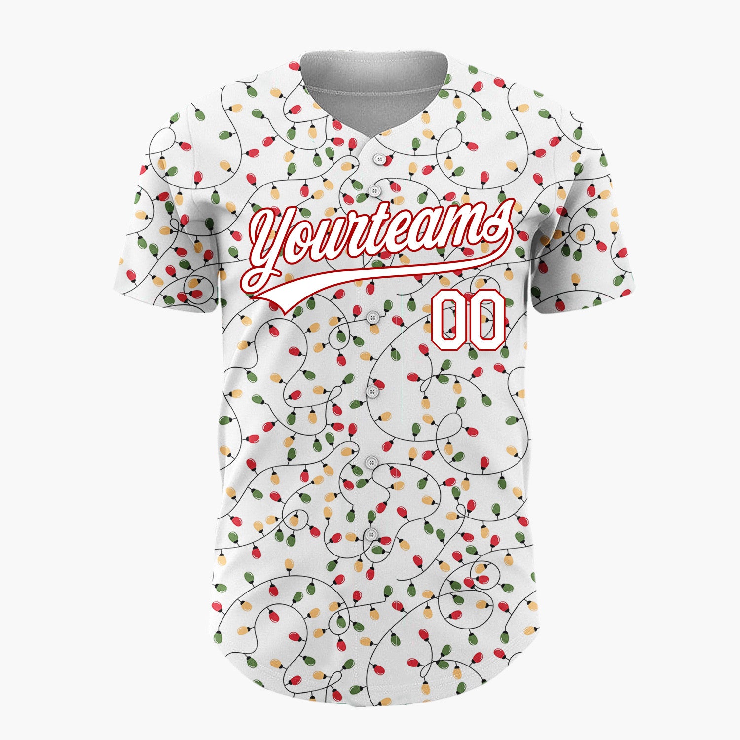 Custom White Red Green Orange Christmas Lights Densely Tangle Pattern Christmas Baseball Jersey