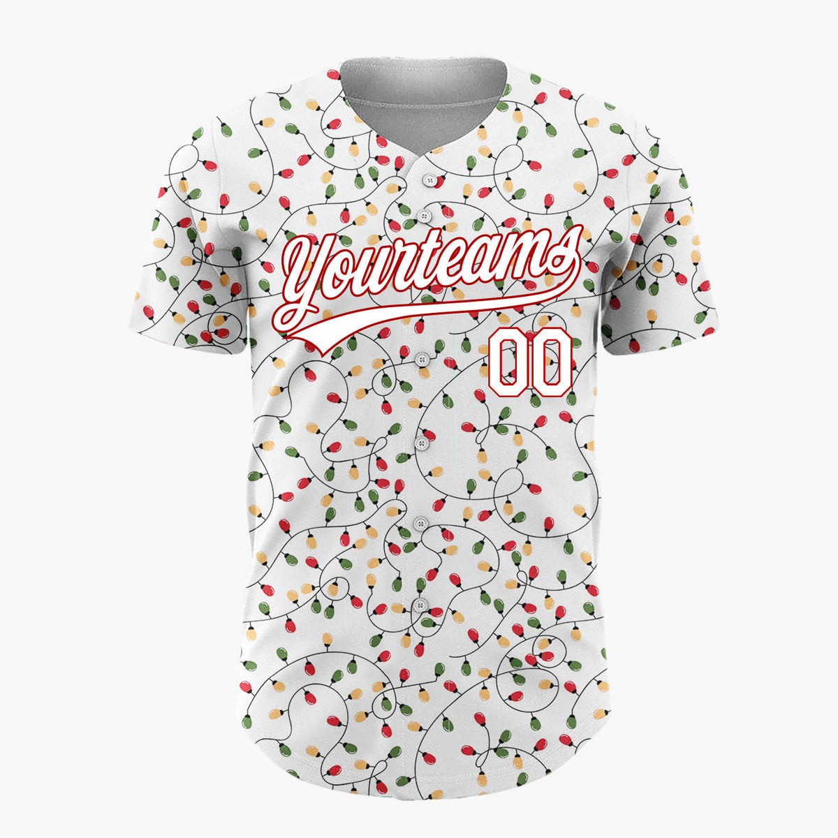 Custom White Red Green Orange Christmas Lights Densely Tangle Pattern Christmas Baseball Jersey