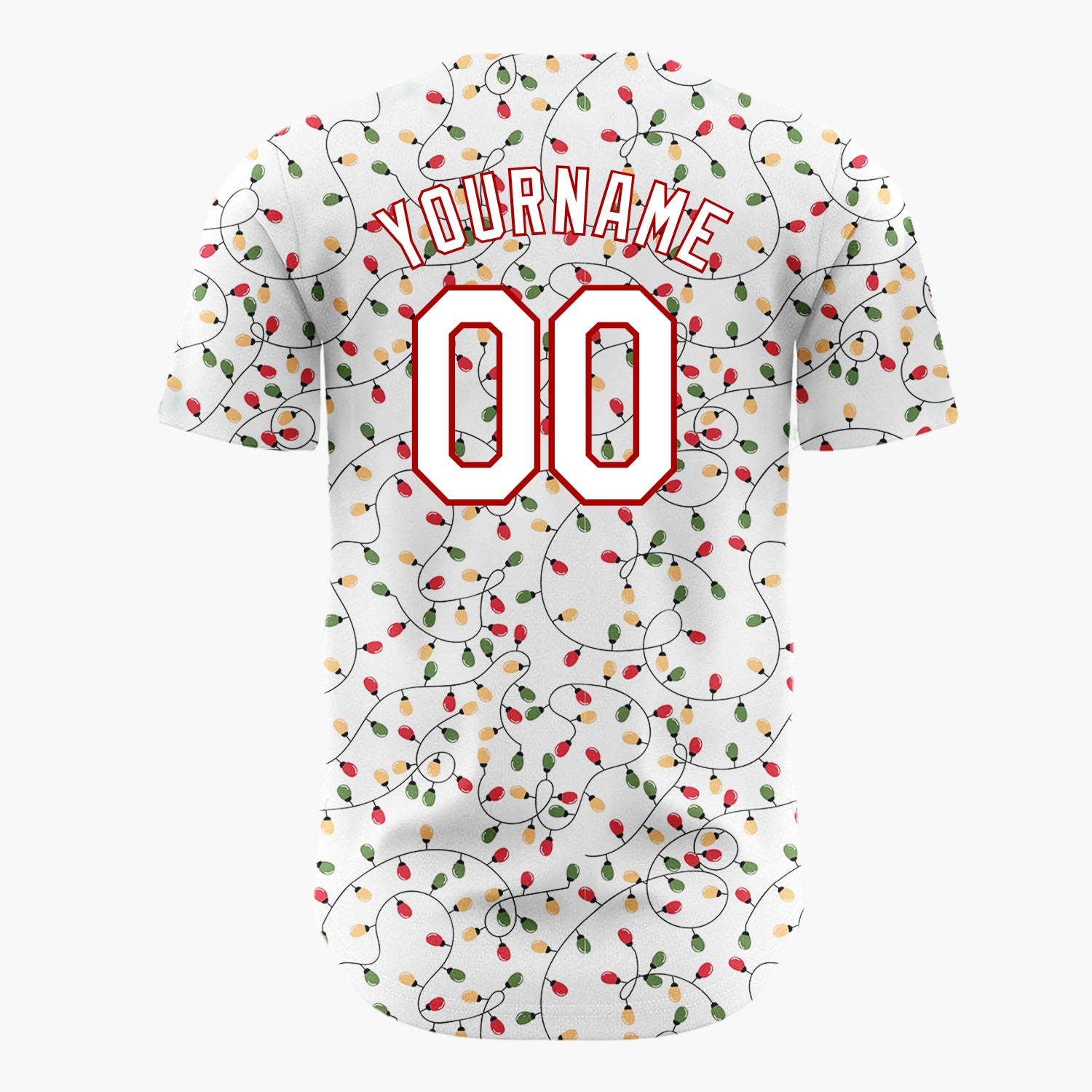 Custom White Red Green Orange Christmas Lights Densely Tangle Pattern Christmas Baseball Jersey