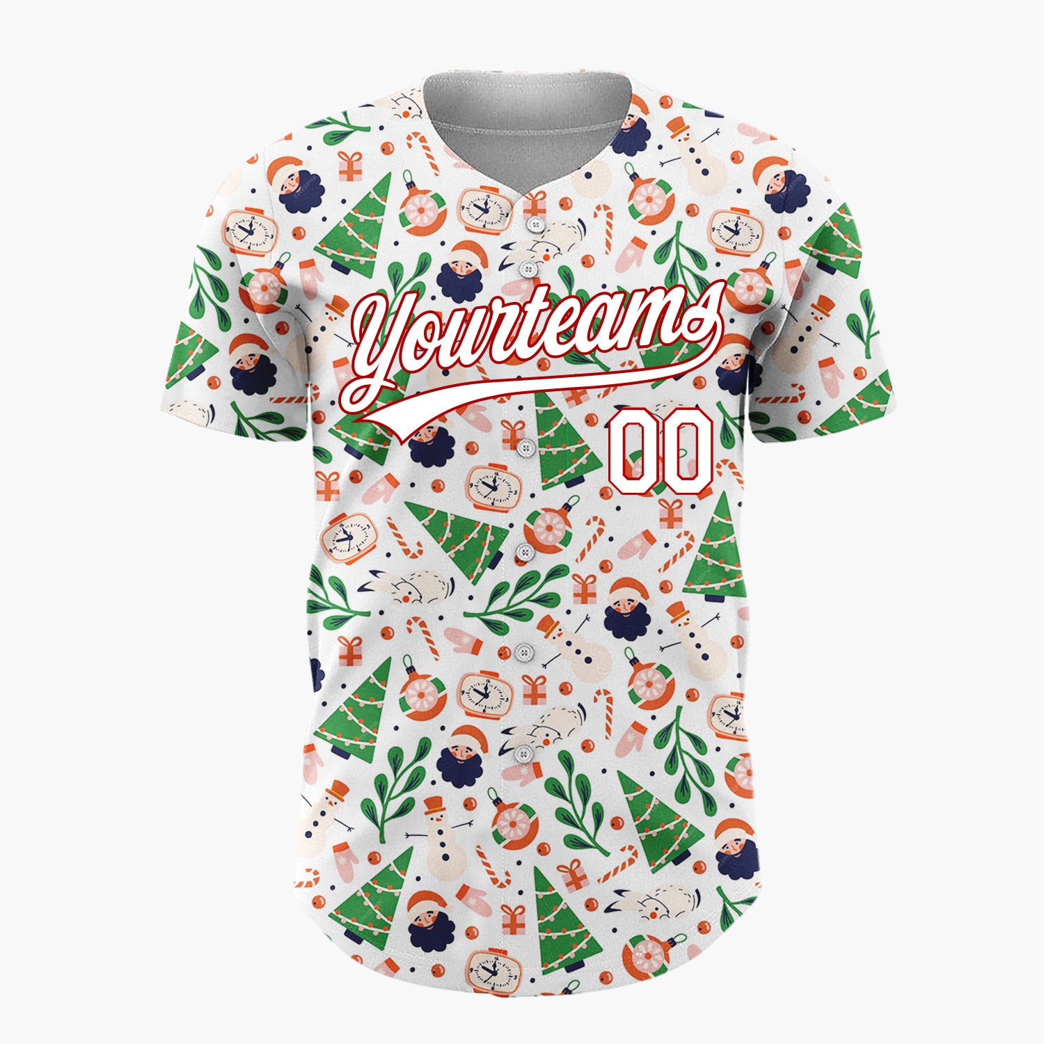 Custom White Christmas Trees Santa Doodles Cartoon Pattern Christmas Baseball Jersey