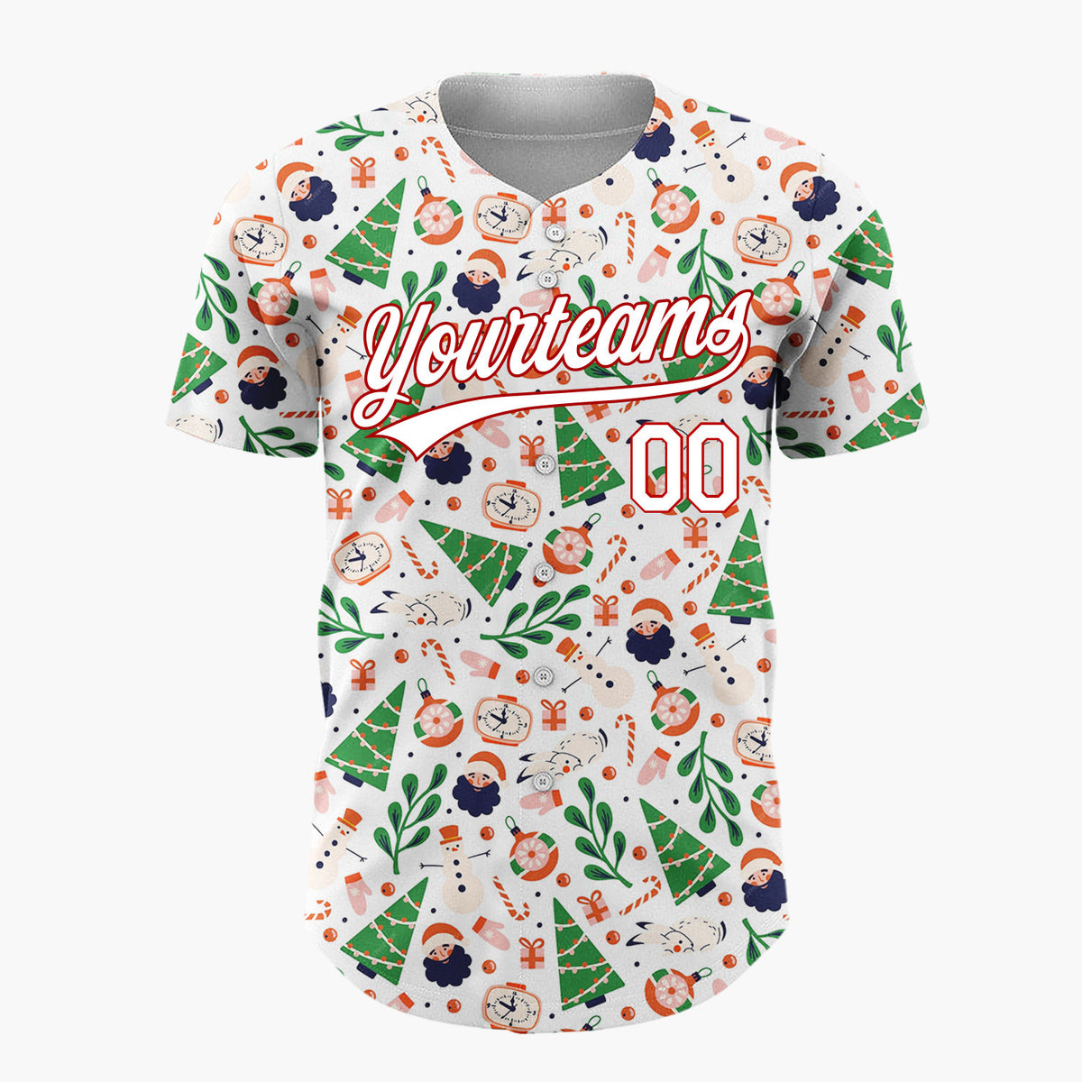 Custom White Christmas Trees Santa Doodles Cartoon Pattern Christmas Baseball Jersey