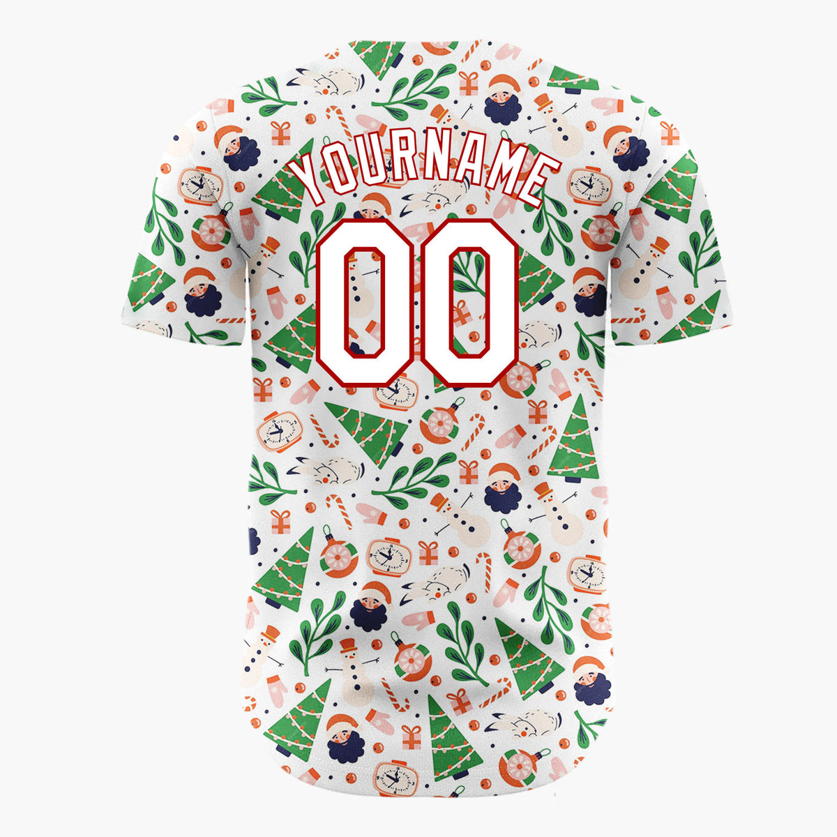 Custom White Christmas Trees Santa Doodles Cartoon Pattern Christmas Baseball Jersey