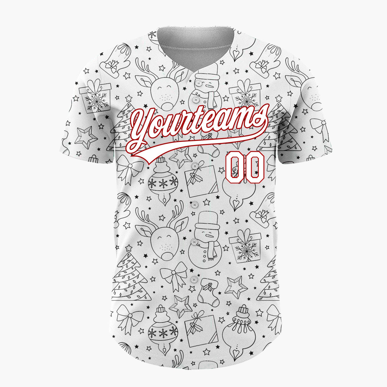 Custom White Christmas Doodles Outline Festive Line Art Pattern Christmas Baseball Jersey