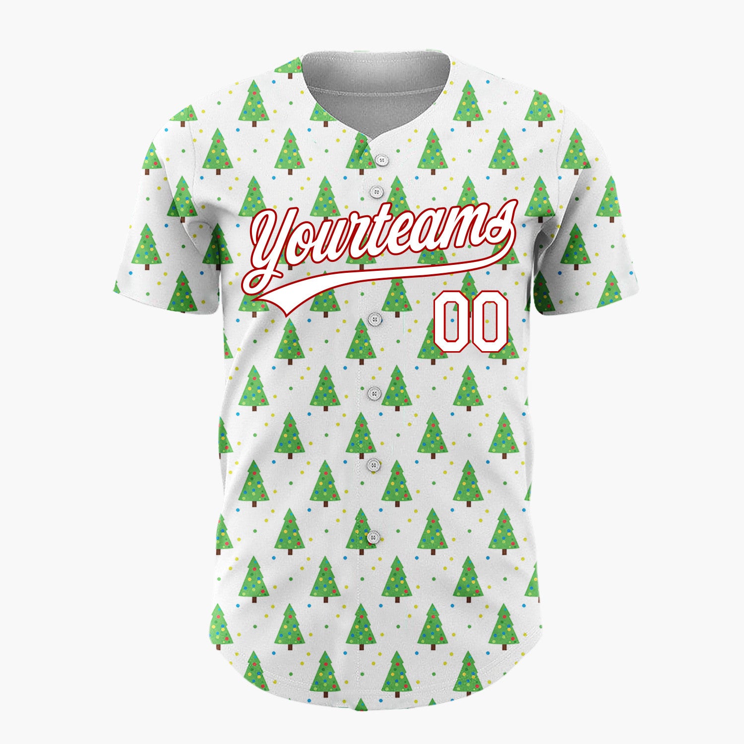 Custom White Green Yellow Christmas Trees Minimal Festive Pattern Christmas Baseball Jersey