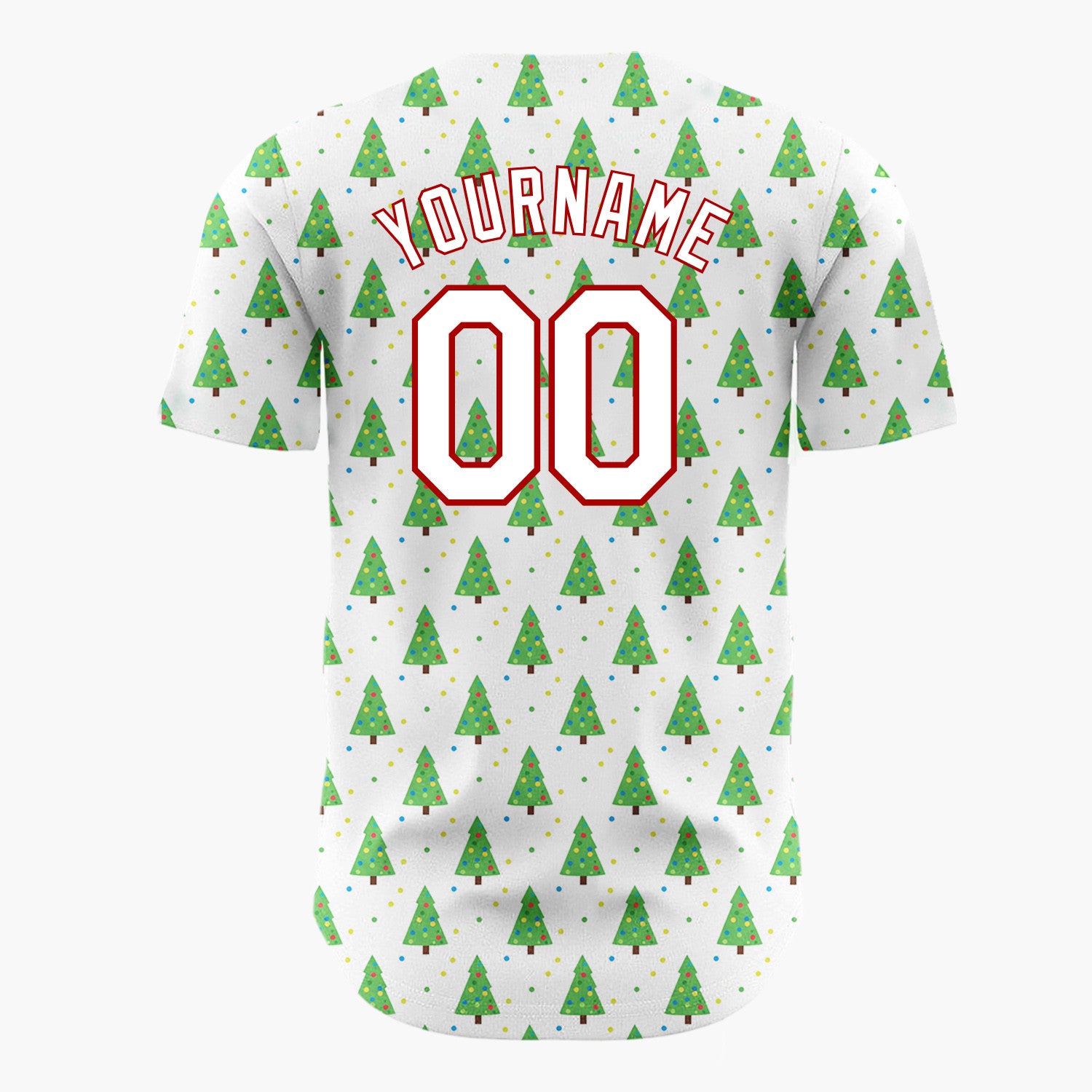 Custom White Green Yellow Christmas Trees Minimal Festive Pattern Christmas Baseball Jersey