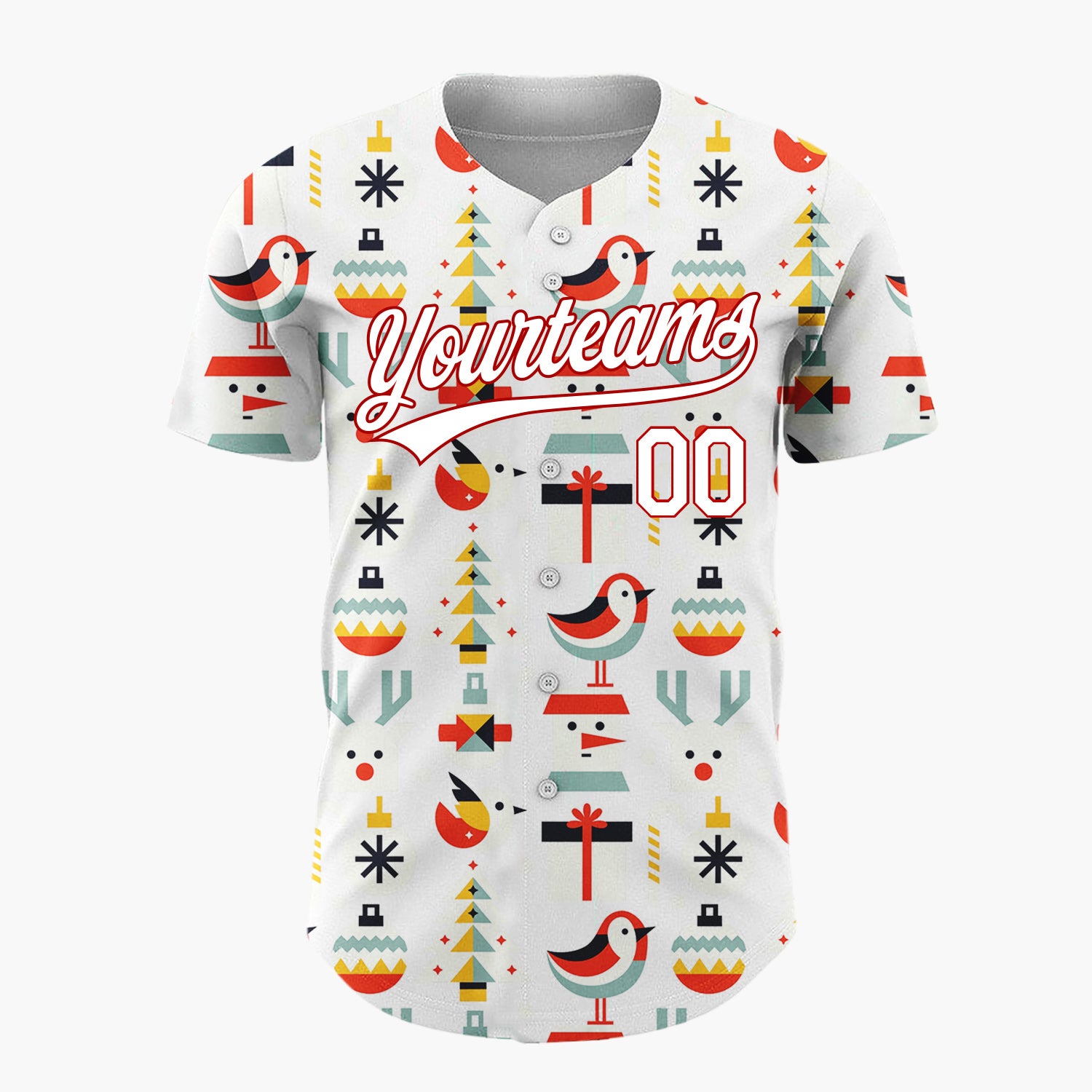 Custom White Abstract Christmas Icons Mid-Century Modern Pattern Christmas Baseball Jersey