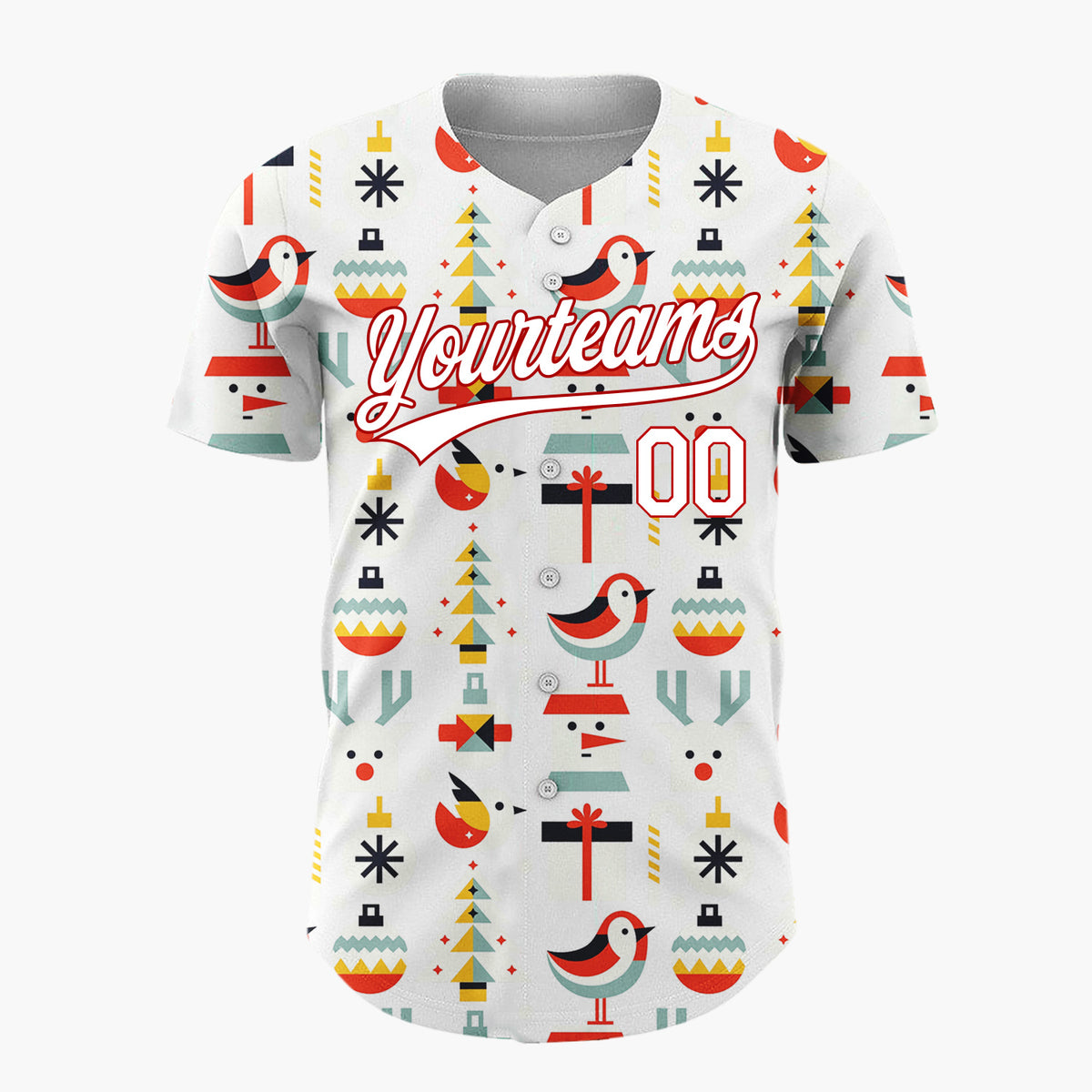 Custom White Abstract Christmas Icons Mid-Century Modern Pattern Christmas Baseball Jersey