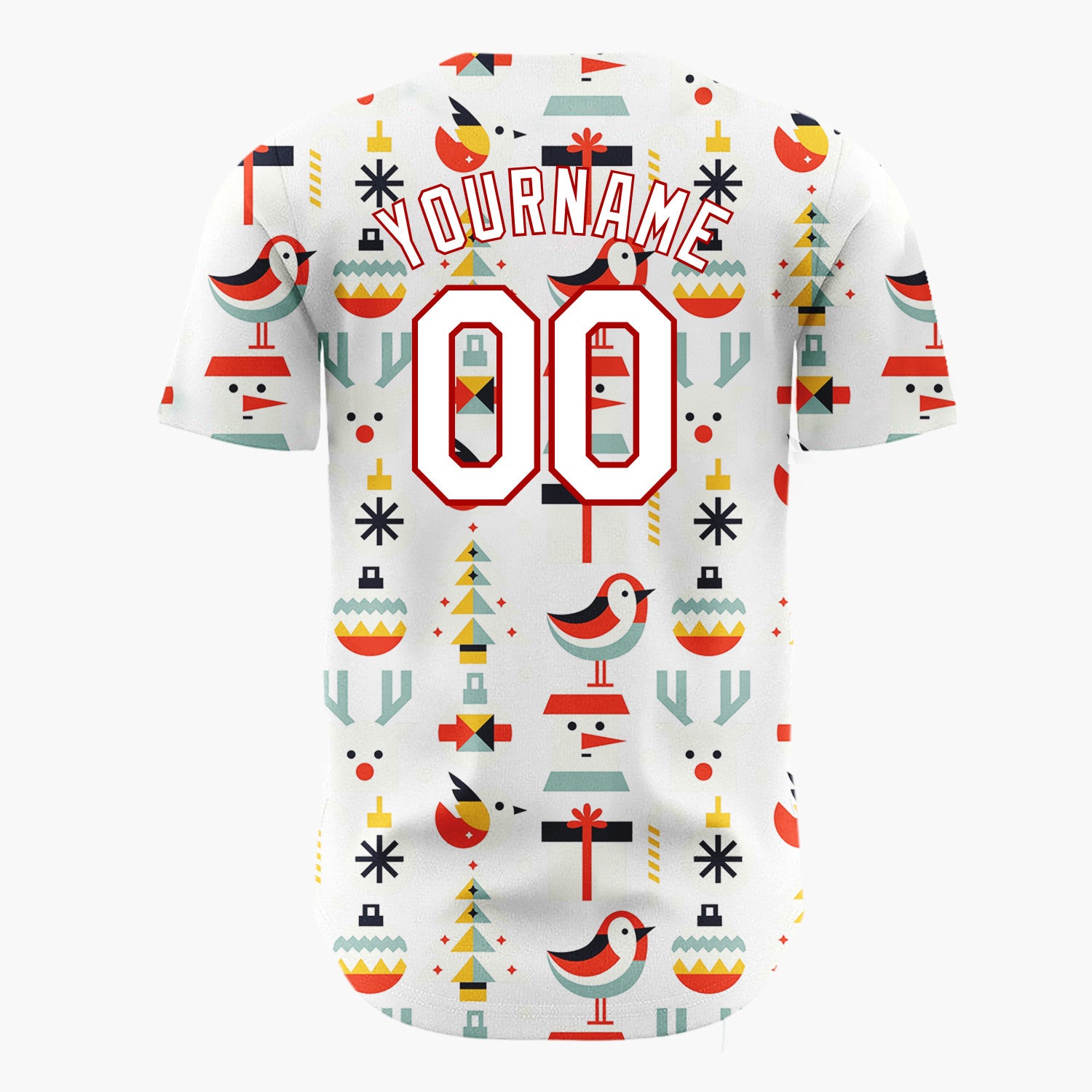 Custom White Abstract Christmas Icons Mid-Century Modern Pattern Christmas Baseball Jersey